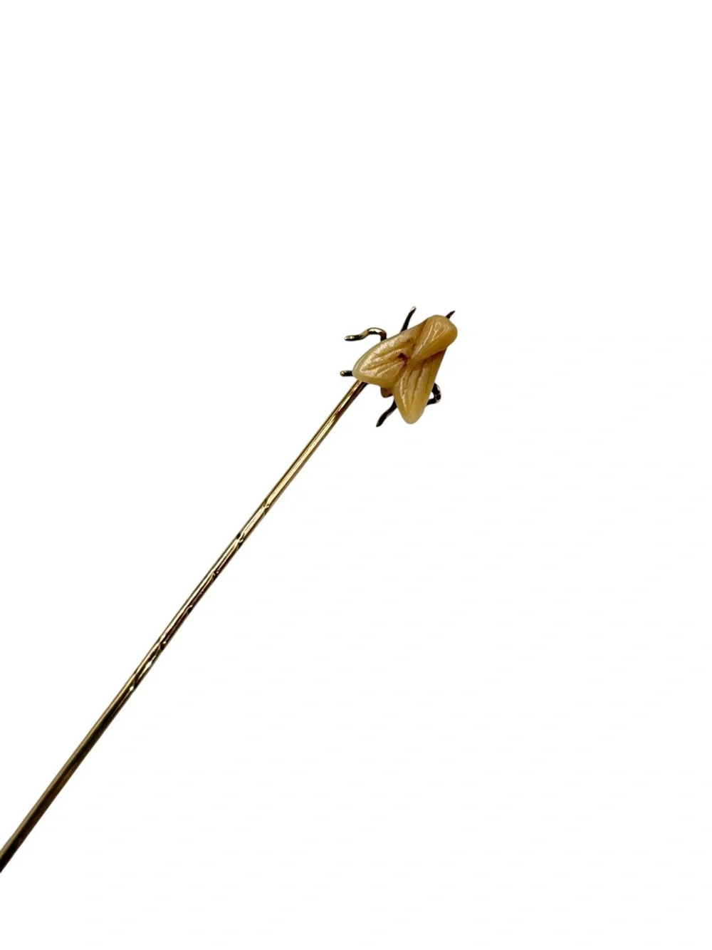 Antique Victorian 14K Gold Carved Tooth Fly Stick Pin Safety Cap